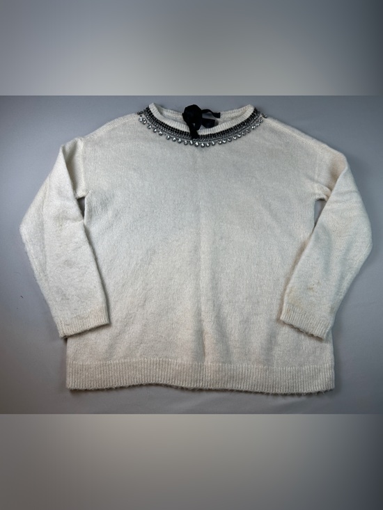hinge Sweaters - hinge Cream Oversized Crewneck Sweater Size Small Beaded Neckline Bow